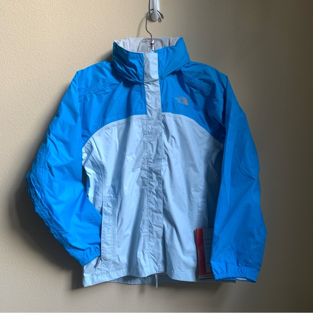 NWT North Face Girl’s Blue Resolve Rain Jacket Shell Windbreaker Size L 14-16